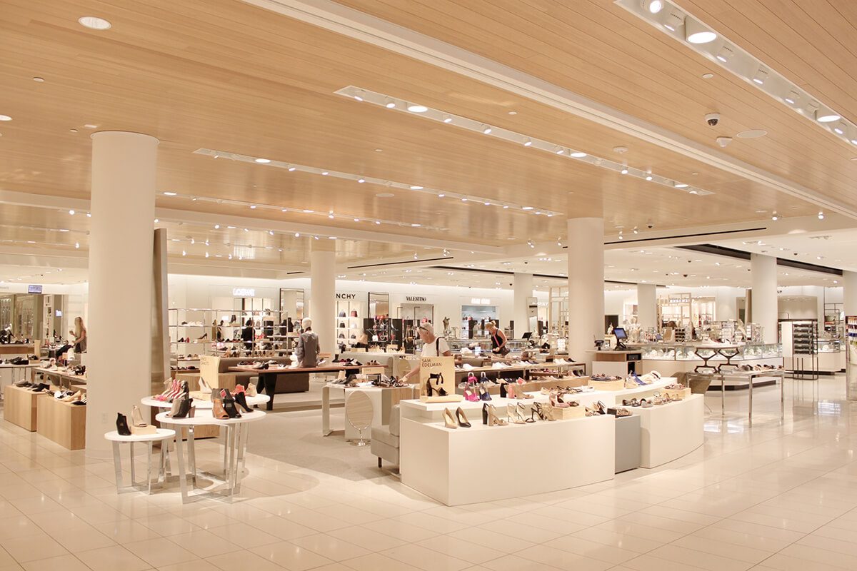 Department store sales floor with wood ceiling