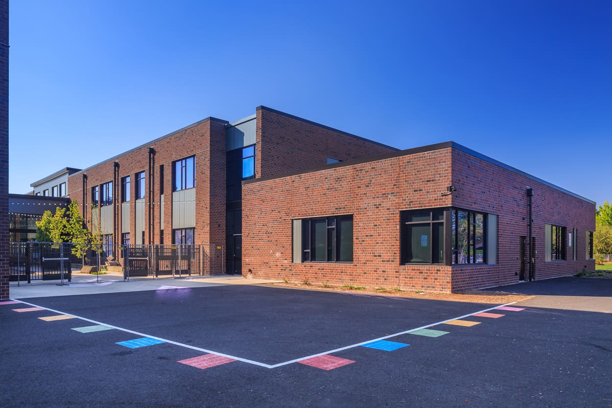 Two-story brick school building